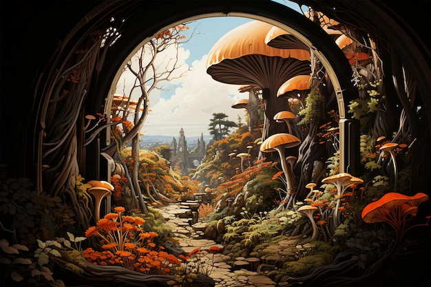 Fabulous big mushrooms in a magical forest Fantasy Mushrooms