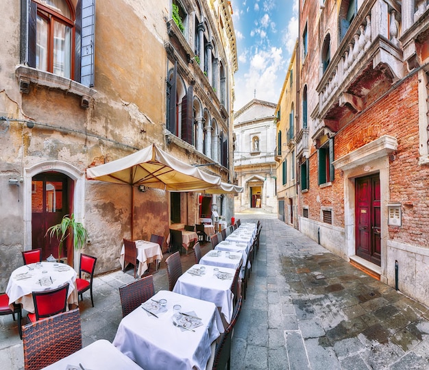 Fabulous cityscape of Venice with narrow streets and traditional buildings Location Venice Veneto region Italy Europe