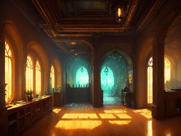 Fabulous interior with warm light Generative by AI