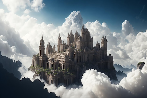 A fabulous lost city in white clouds