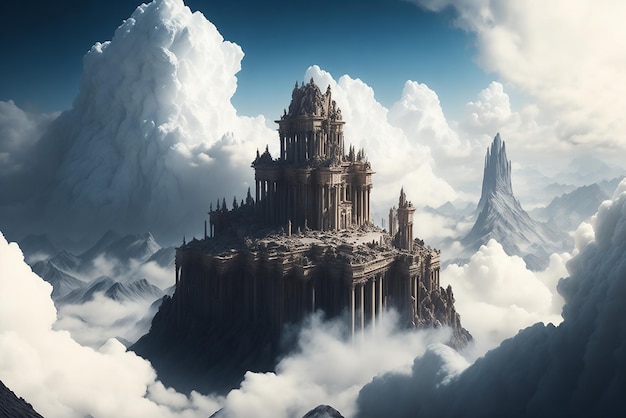 A fabulous lost city in white clouds