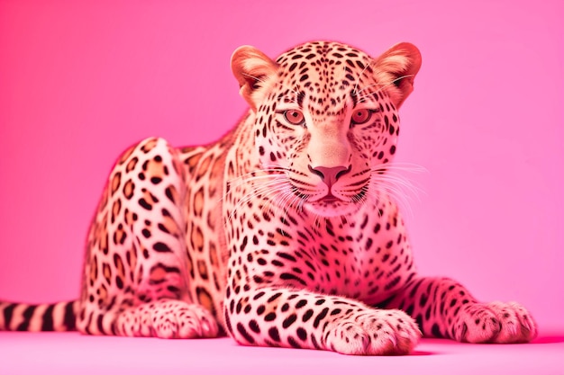 A fabulous pink leopard on a pink background Generative AI