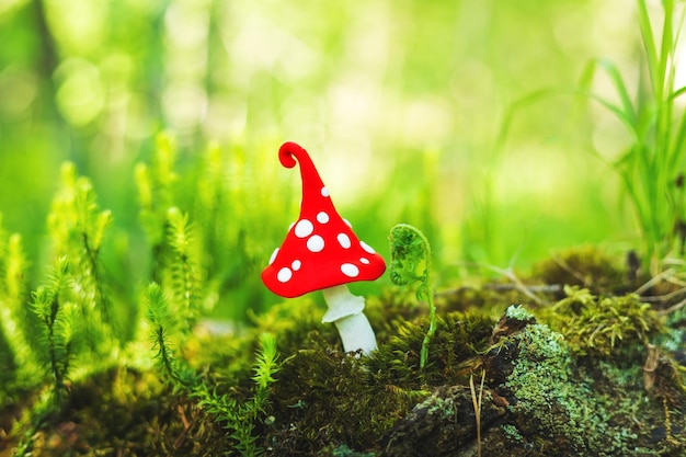 Fabulous plasticine fly agaric in the forest