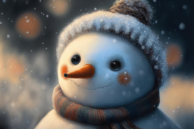 Fabulous snowman in a portrait with a sweet smile