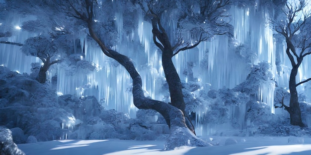 A fabulous snowy landscape, icy trees and snow.