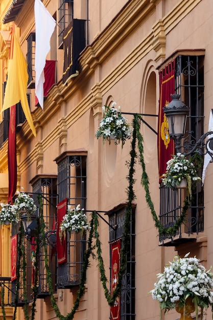 Facade of the Bishopric of Malaga adorned.