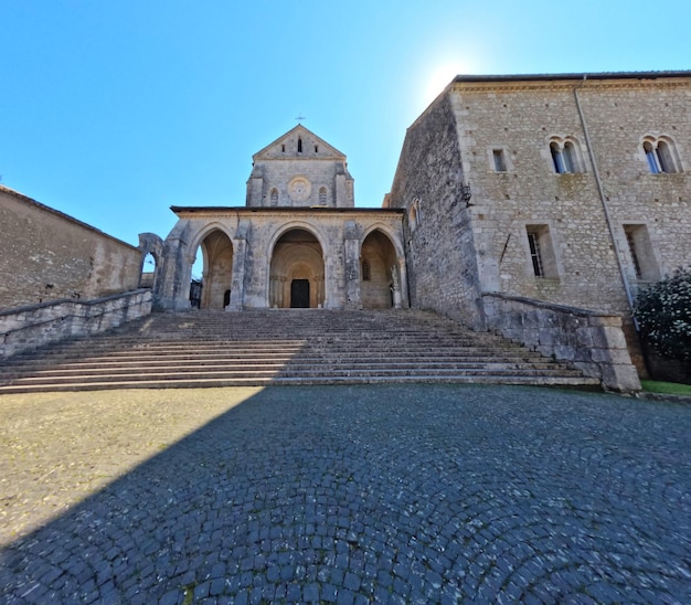 The facade of the Casamari cathedral a medieval monastery near Rome Italy