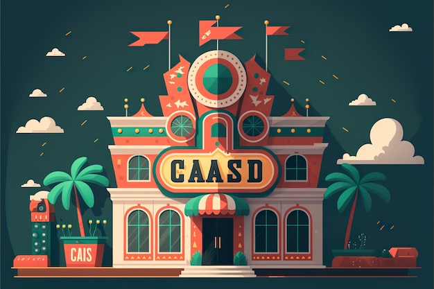 The facade of the casino building flat illustration