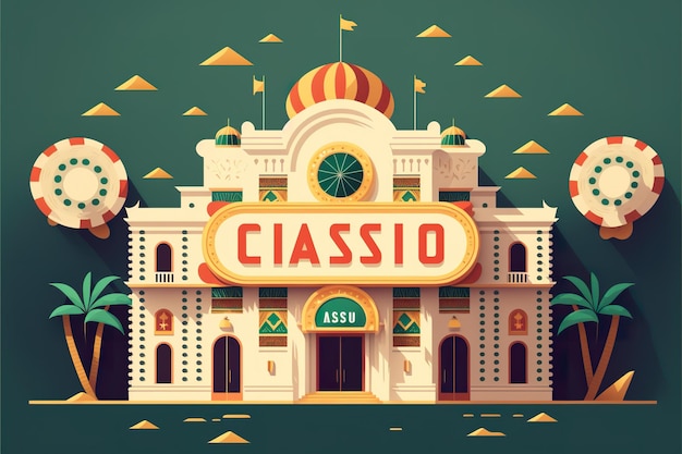 The facade of the casino building flat illustration