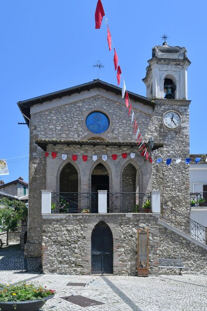 The facade of a church in olevano romano a medieval town in the lazio region italy