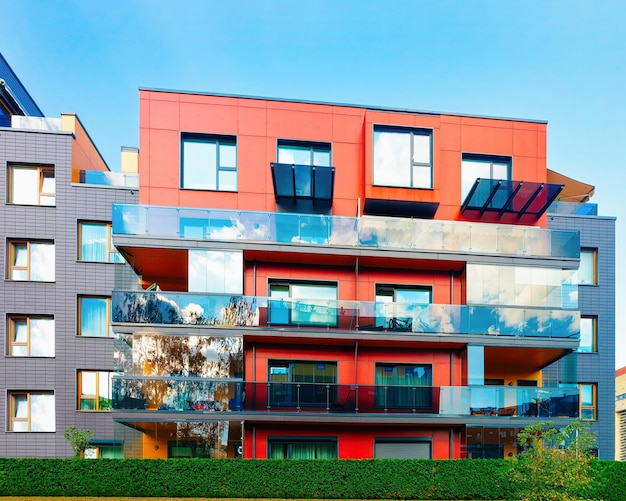 Facade of contemporary building exterior concept. Residential house and home.