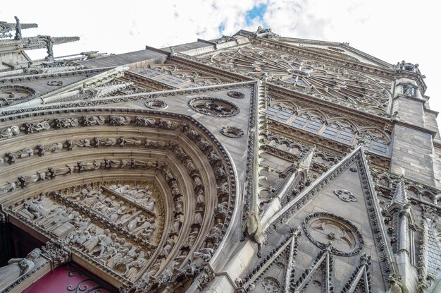 Facade of the famous gothic cathedral of NotreDame de Paris France