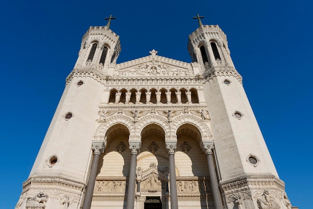 Facade of the famous notredamedefourviere basilica in lyon