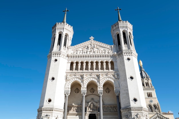 Facade of famous NotreDamedeFourviere basilica in Lyon