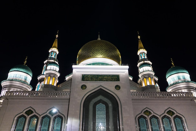 The facade of the grand cathedral mosque in the night