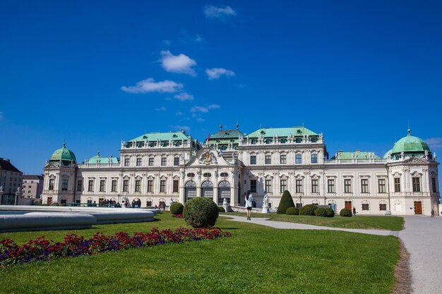 Facade of historic building against blue sky