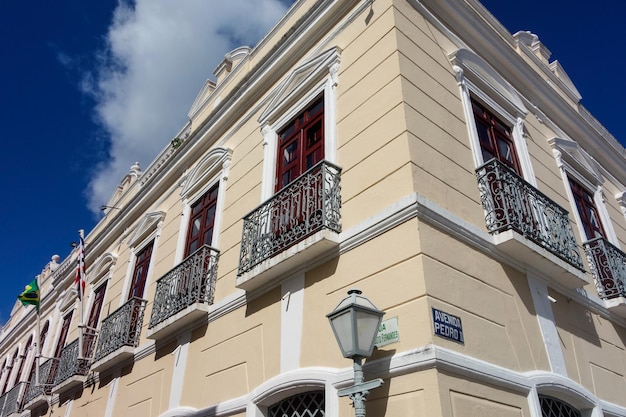 facade of historic colonial building in Sao Luis downtown Maranhao Brazil