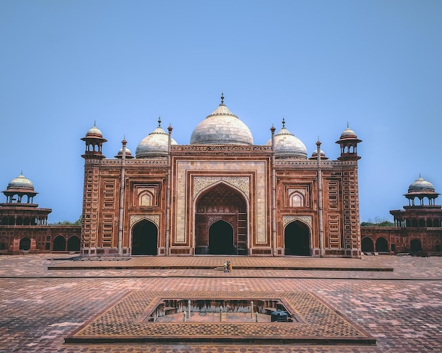 Facade of historical building against clear sky