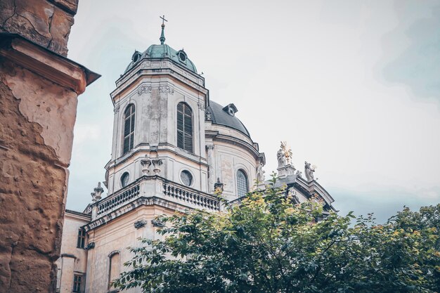 Facade of houses in Lviv church and historical building