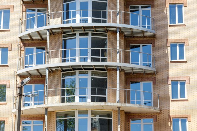 Facade of the modern brick building close-up