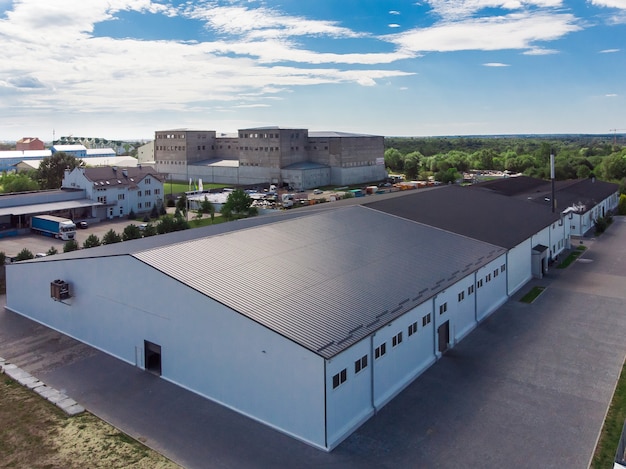 Facade of a modern commercial factory warehouse