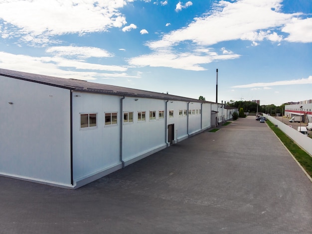 Facade of a modern commercial factory warehouse