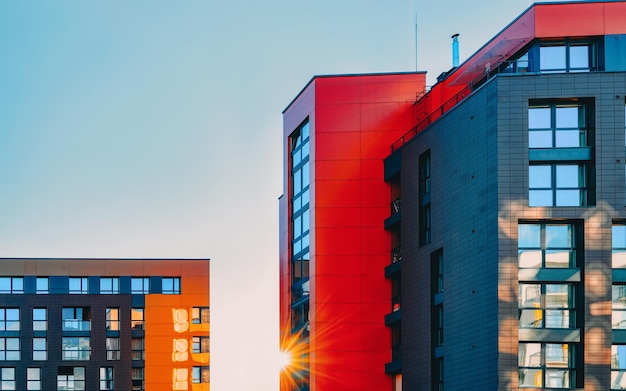 Facade of modern residential home apartment house building. and including place for copy space and sun light