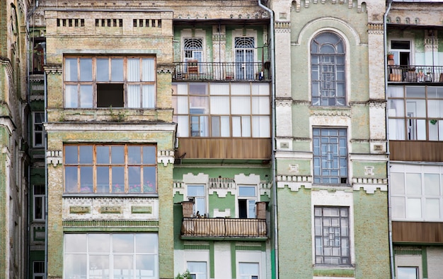 Facade of old multi-apartment building