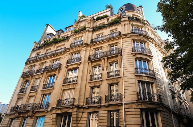 The facade of Parisian building France