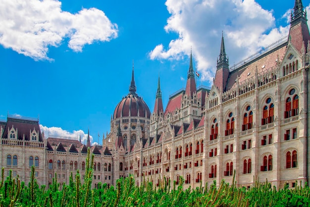 Facade of the Parliament building in Budapest Hungary.