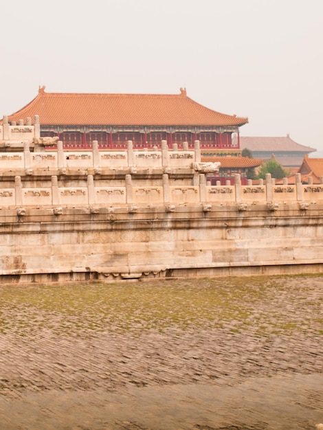 Facade and roofs details, Forbidden City in Beijing. Imperial palace in China.