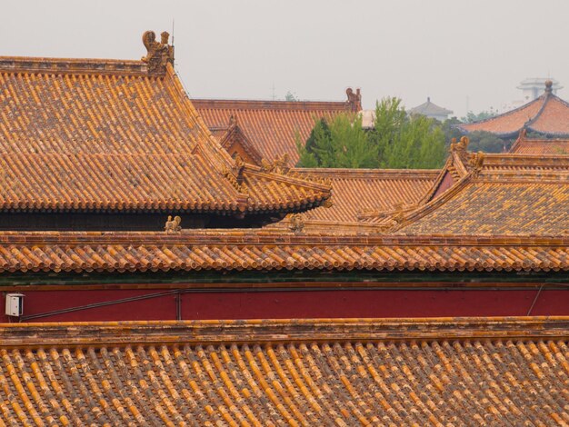 Facade and roofs details, Forbidden City in Beijing. Imperial palace in China.