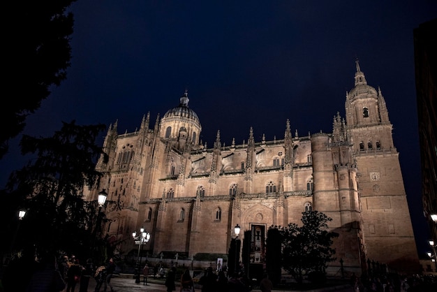 Facade of Salamanca cathedral at night