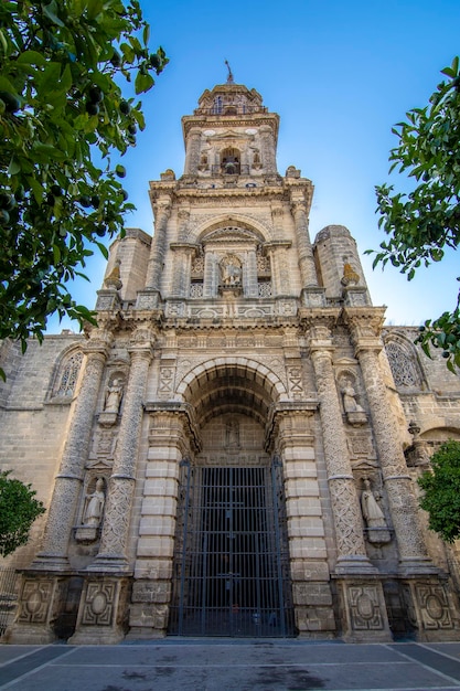 Facade and tower of the Church of San Miguel in Jerez de la Frontera