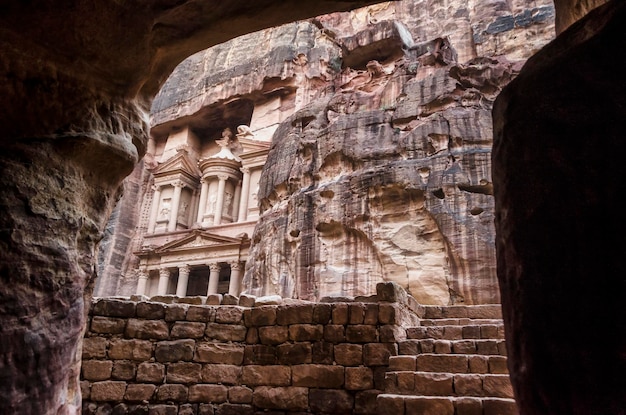 Facade of the treasury in the ancient city of Petra