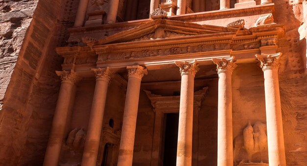 The facade view of AlKhazneh or The Treasury at Petra Jordan