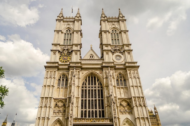 Facade of the Westminster Abbey iconic gothic church and one of the United Kingdoms most notable religious buildings London UK