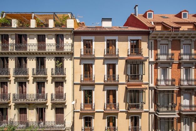 Facades of historic buildings in the center of Madrid