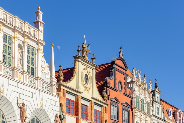 Facades of history buildings on Old Town Gdansk