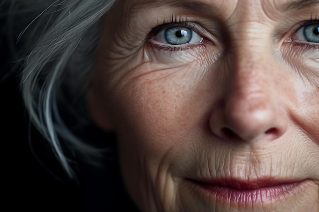 Лицо красивой 60-летней женщины, фотография крупным планом