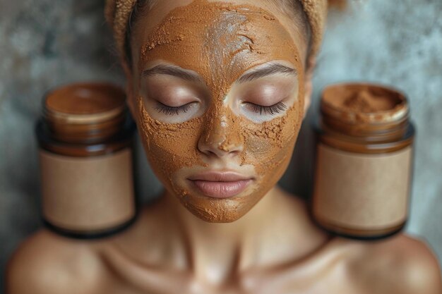 Foto il viso di una bella ragazza con la crema sul viso maschera per il viso cosmetica