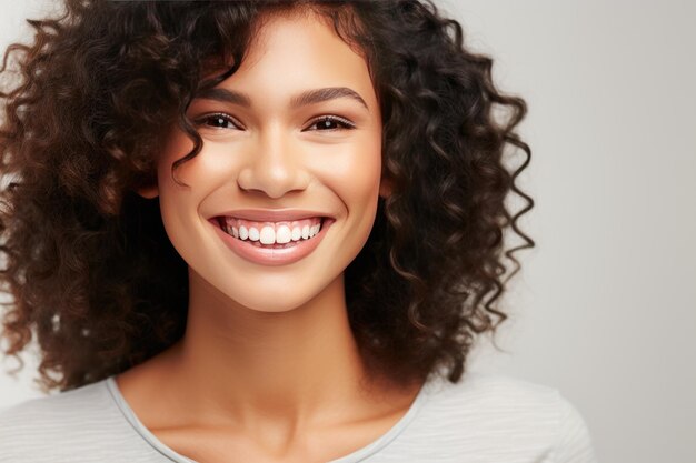 Face of beautiful mixed race woman smiling with white teeth