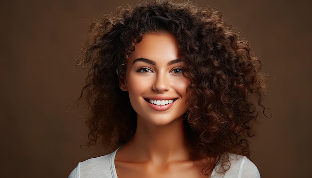 Face of beautiful mixed race woman smiling with white teethfront view