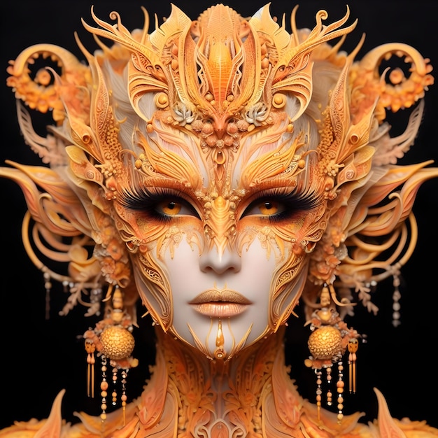 Face of a beautiful woman with carnival mask 3d rendering