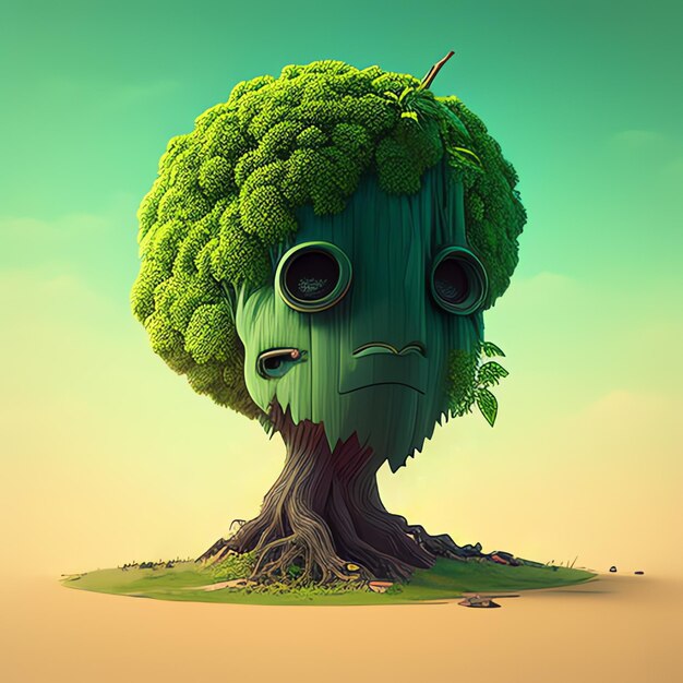 Face block art with moss and green leaf ai generated