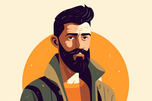 A face of a brunette man latin american with beard flat illustration