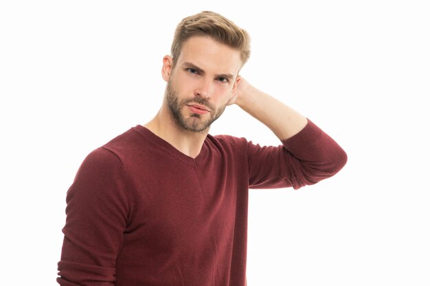 Face of caucasian man with stubble caucasian man isolated on white caucasian man