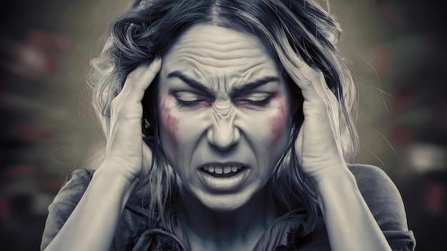 Face closeup of stressed woman