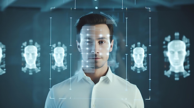 사람의 얼굴 감지 및 인식 컴퓨터 비전 및 인공 지능 개념