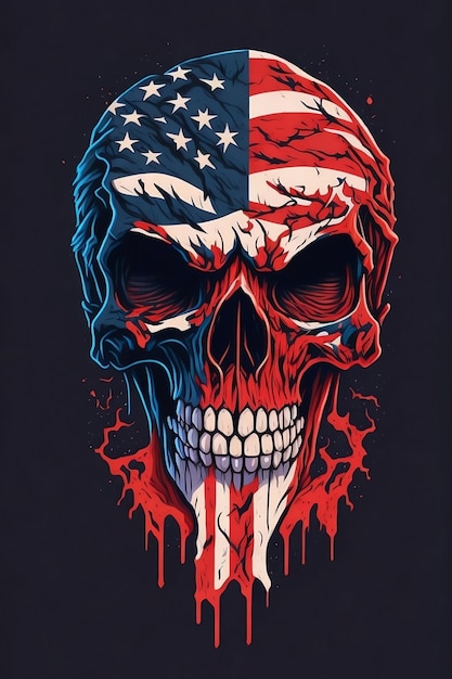 Face evil death skull of american flag Generative ai